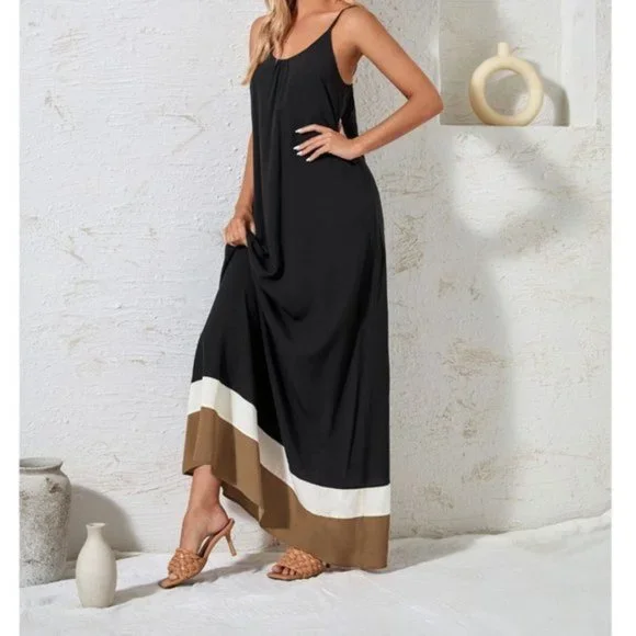 Boho Color block Open Back Cami Dress - Picture 3 of 6